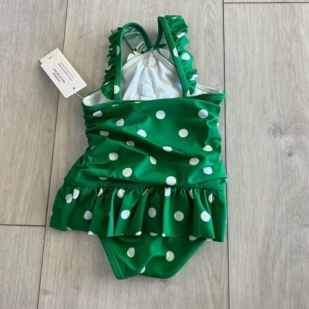 JANIE AND JACK Polka Dot Rosette Swimsuit Sz 6 to 12 months Green White Skirt Fl